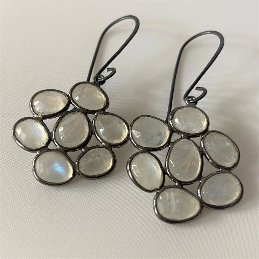 Celestia Multi-Moonstone Cluster Drop Earrings