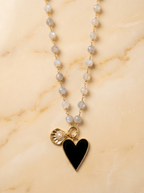 Luna Noir Moonstone & Black Heart Necklace