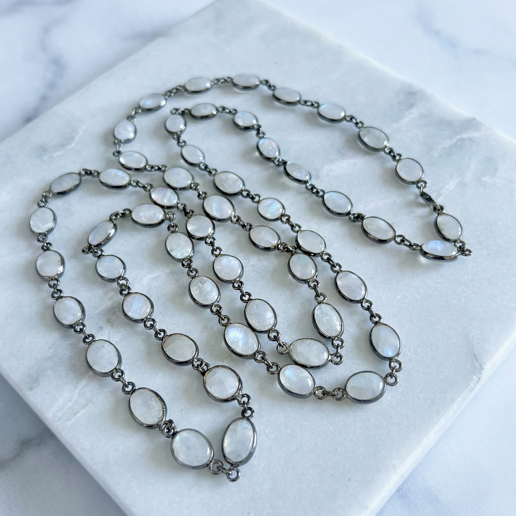 Luna Blanc Moonstone Station Necklace