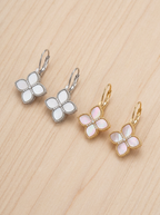 Fleur Nacre Mother of Pearl & Simulated Diamond Quatrefoil Lever-Back Earrings