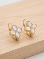 Fleur Nacre Mother of Pearl & Simulated Diamond Quatrefoil Lever-Back Earrings