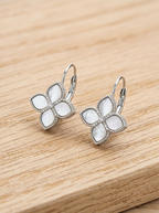 Fleur Nacre Mother of Pearl & Simulated Diamond Quatrefoil Lever-Back Earrings