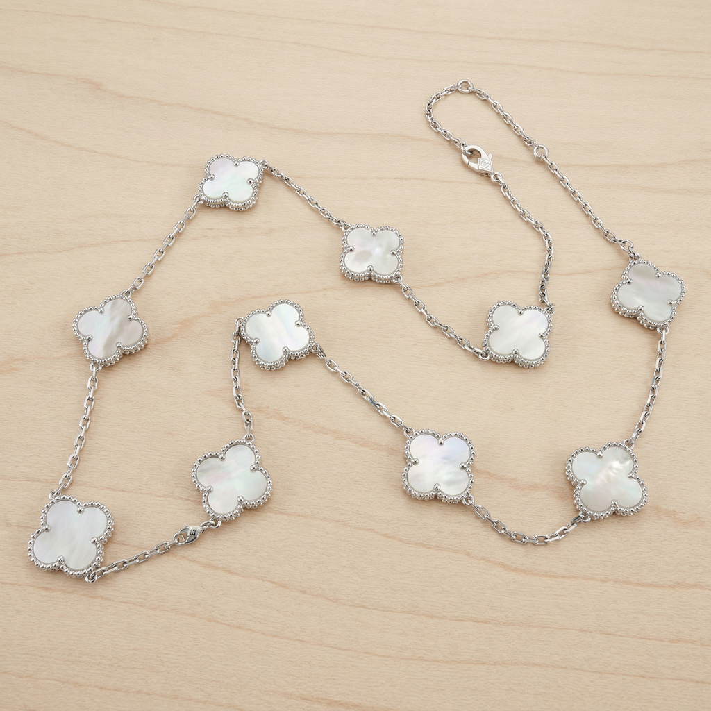 Alhambra Shaped Station Necklace | Quatrefoil Clover | 10 Gemstone Stations