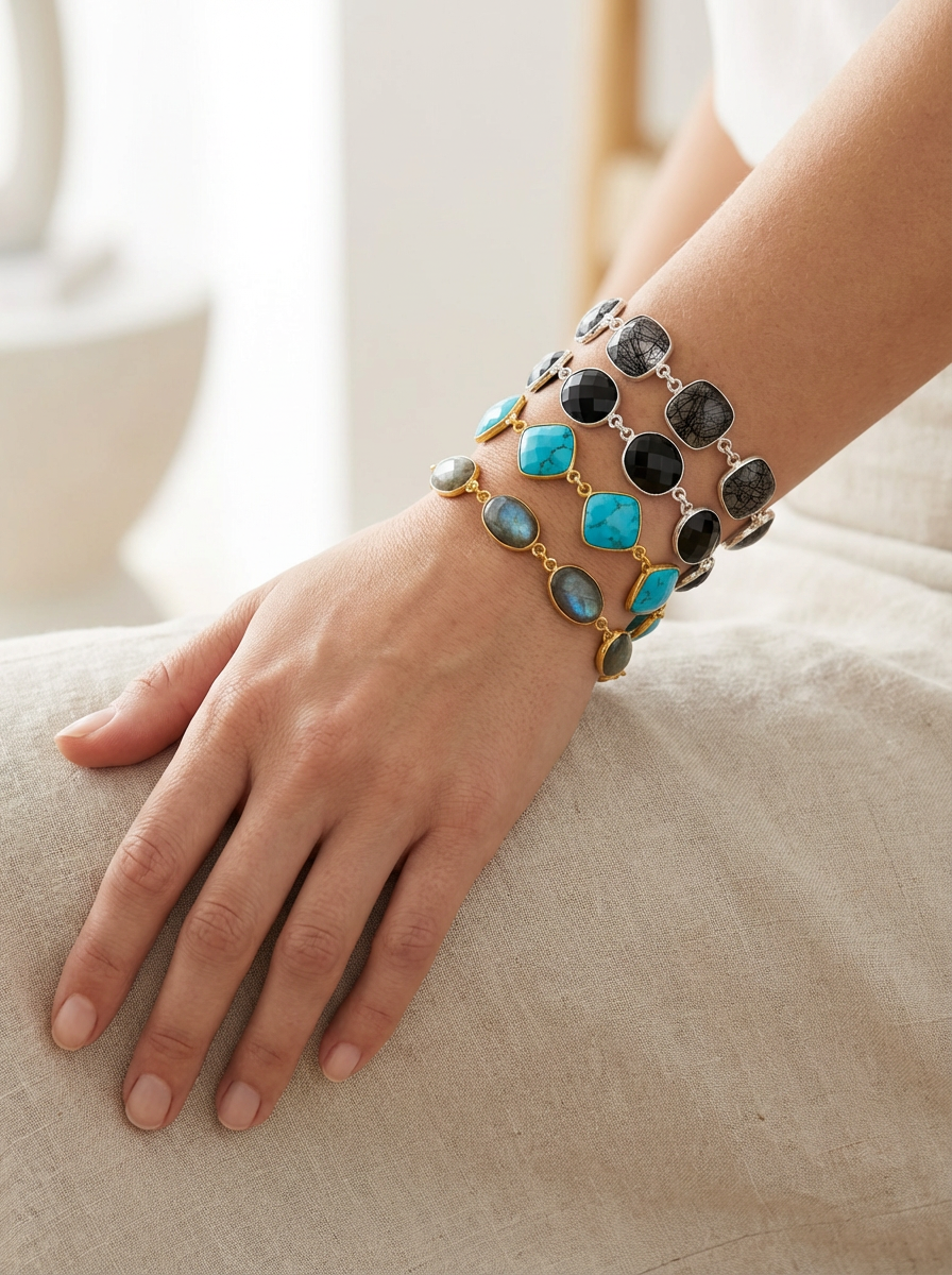 Midnight Web Black Rutilated Quartz Station Bracelet