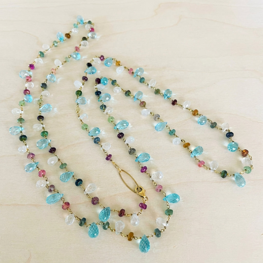 Blue Topaz Multi-Gemstone Opera Necklace