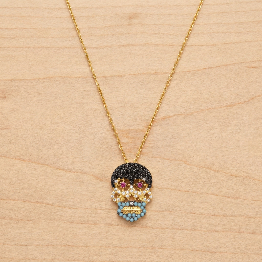 Catrina Multi-Stone Sugar Skull Pendant Necklace