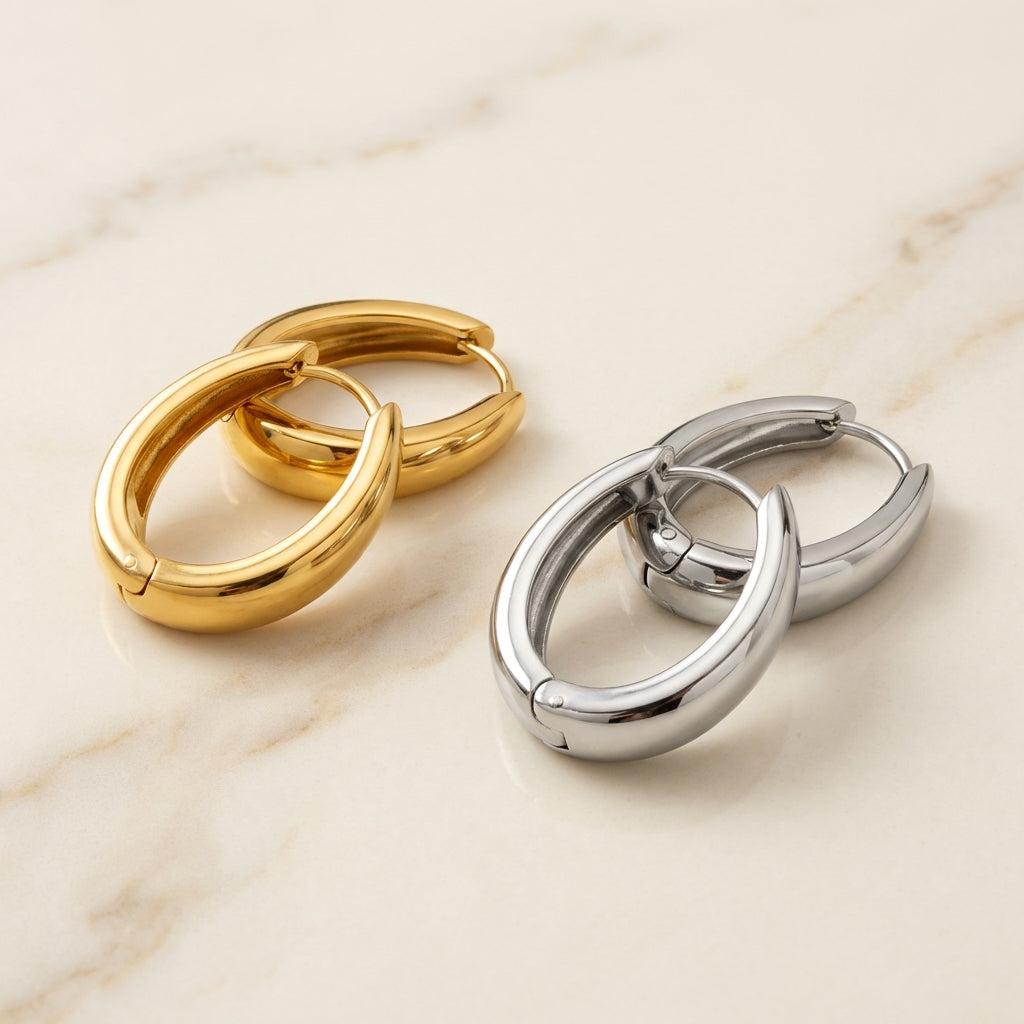 Chunky Oval Dome Hoop Earrings