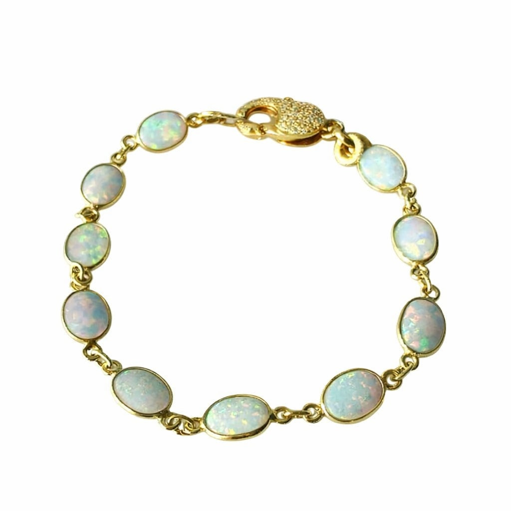 Opal and 18 K Gold Vermeil Bracelet with a Diamond Closure