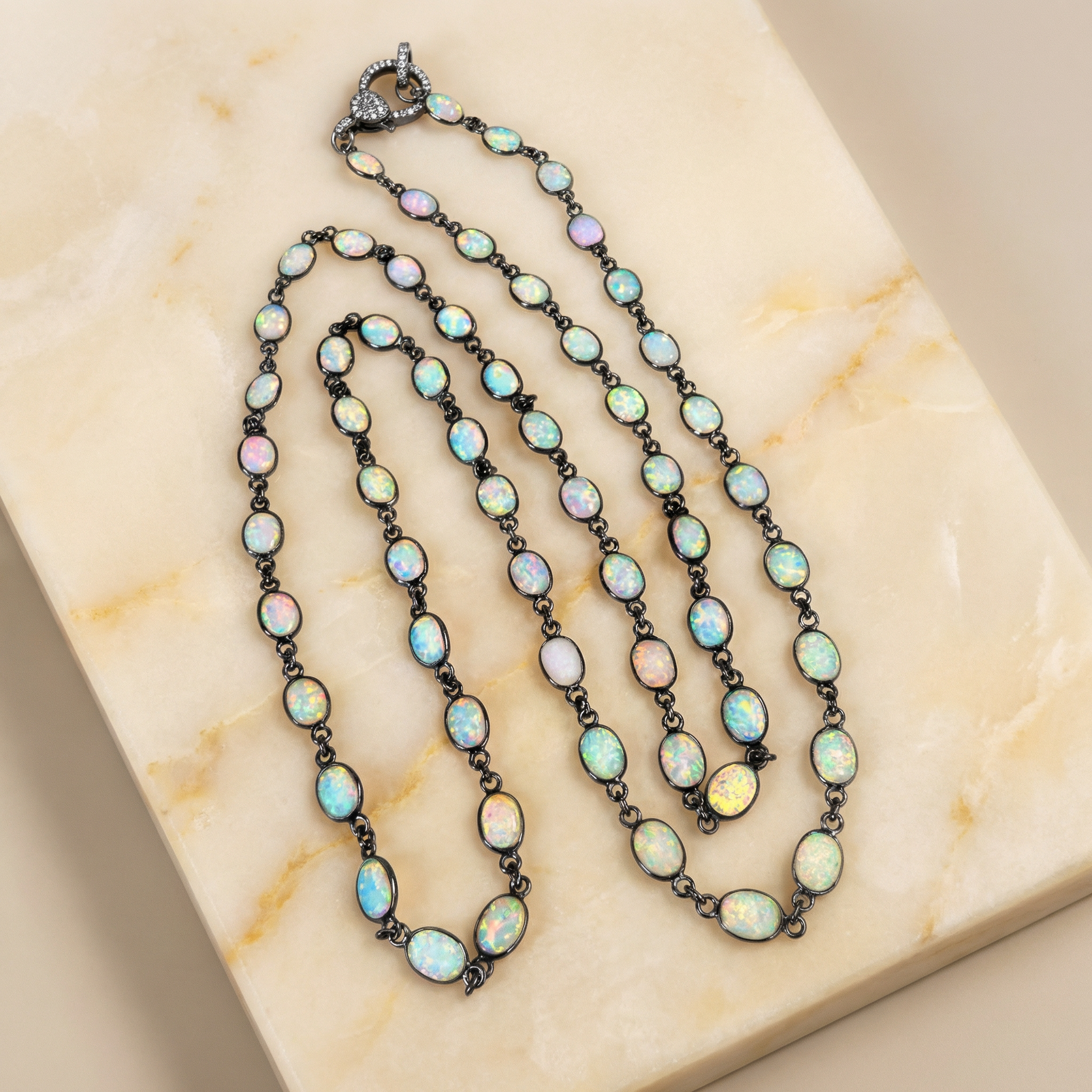 Aurora White Opal Station Necklace