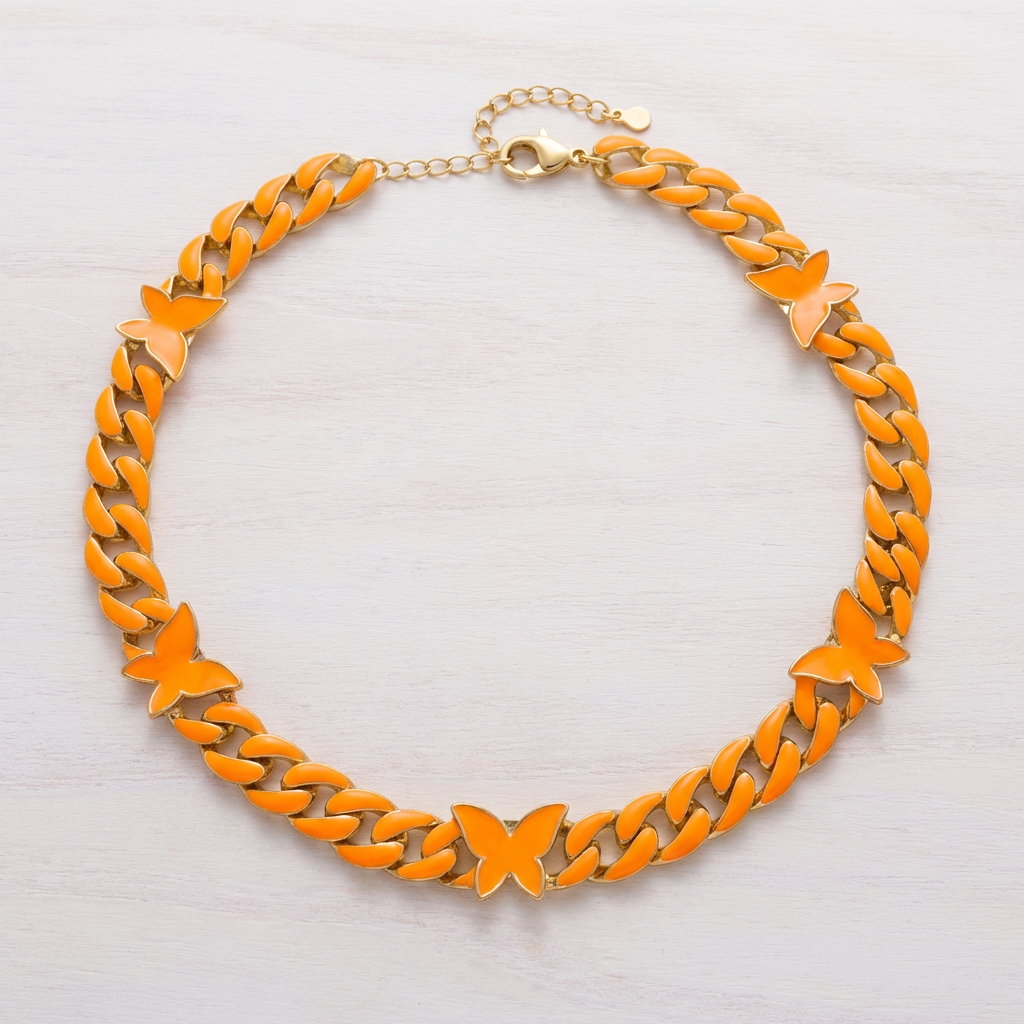 Flutter Enamel Butterfly Cuban Link Chain Necklace