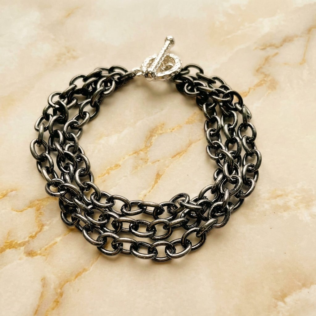 Noir Triple Strand Oxidized Chain Bracelet – Stainless Steel