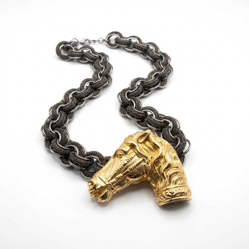 Vintage Horse Head Statement Necklace-One of a Kind Piece