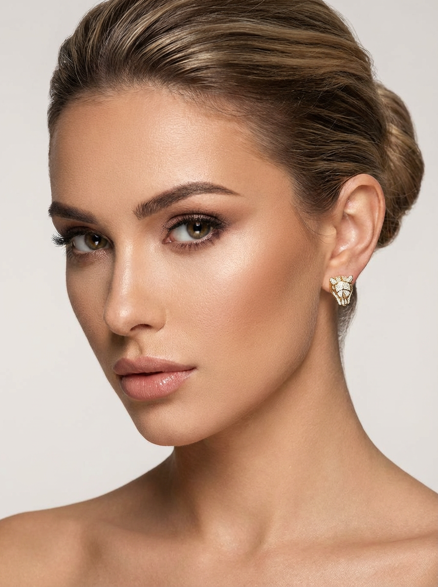 Panther Stud Earrings With Simulated Diamonds