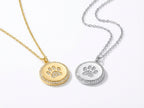 Paw Print Stamped Necklace with White Topaz
