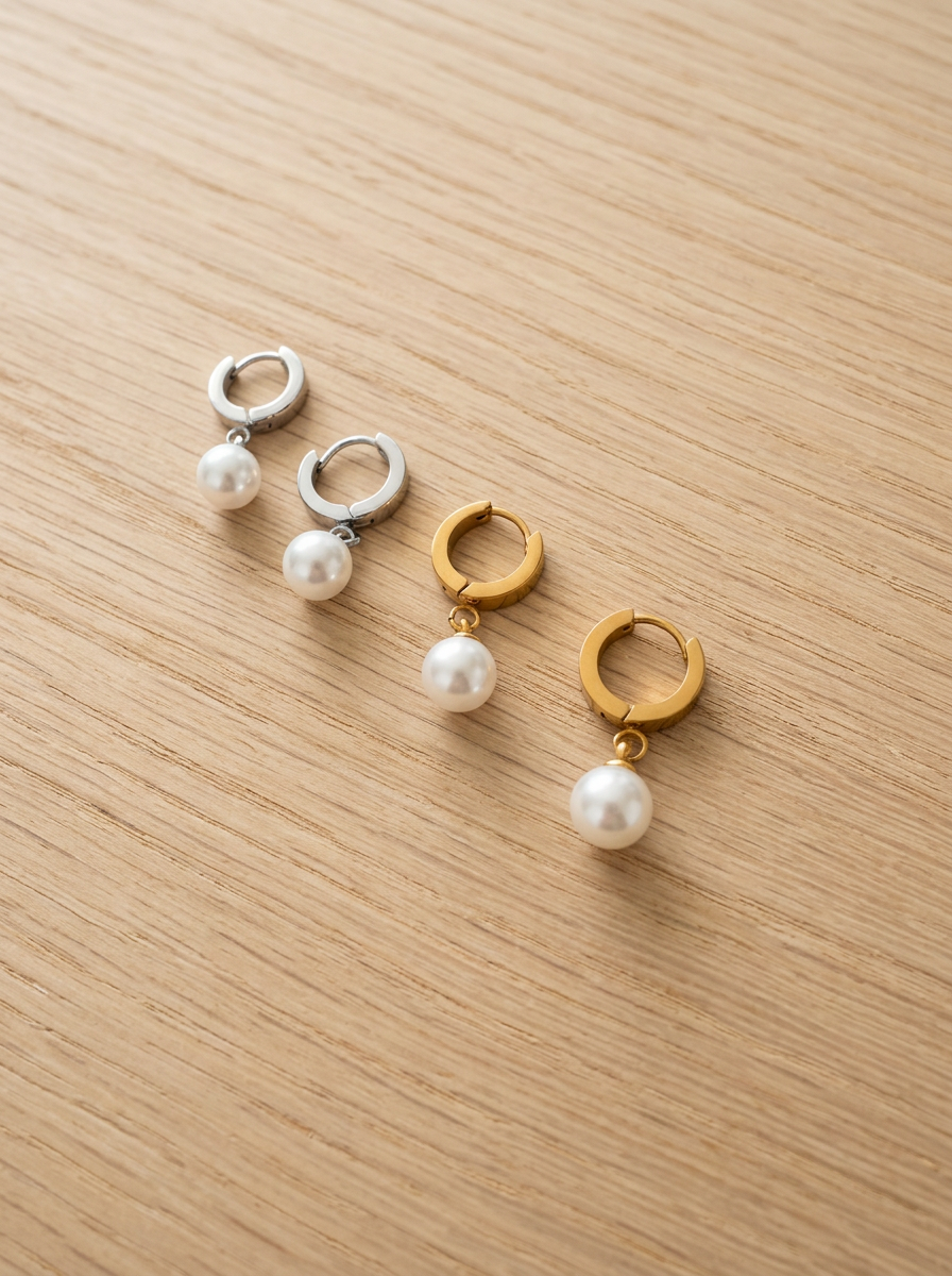 Soleil  Pearl Drop Huggie Earrings