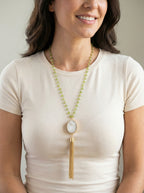Sunlit Garden Peridot & Druzy Tassel Necklace