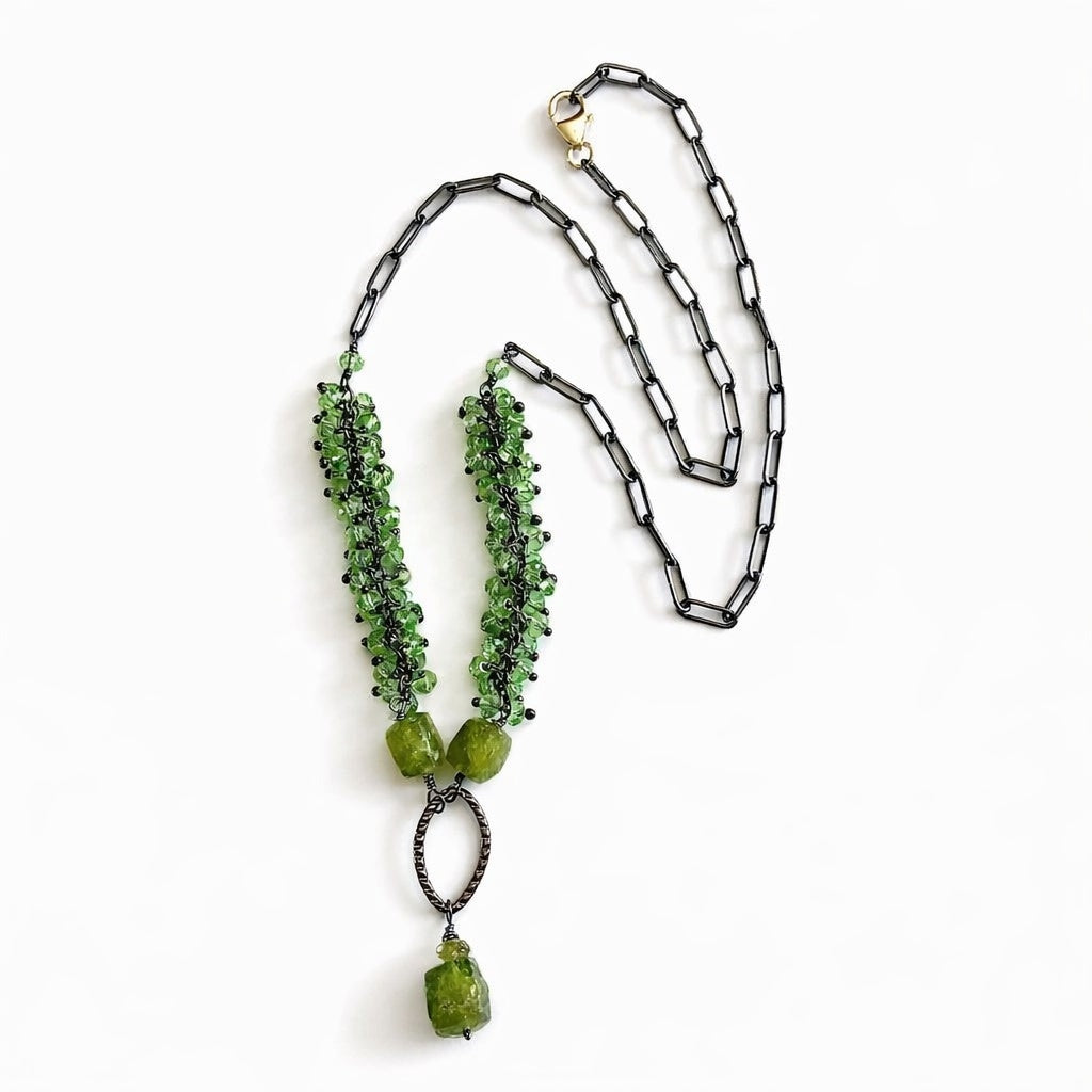 Verdure Raw Peridot & Oxidized Silver Statement Necklace