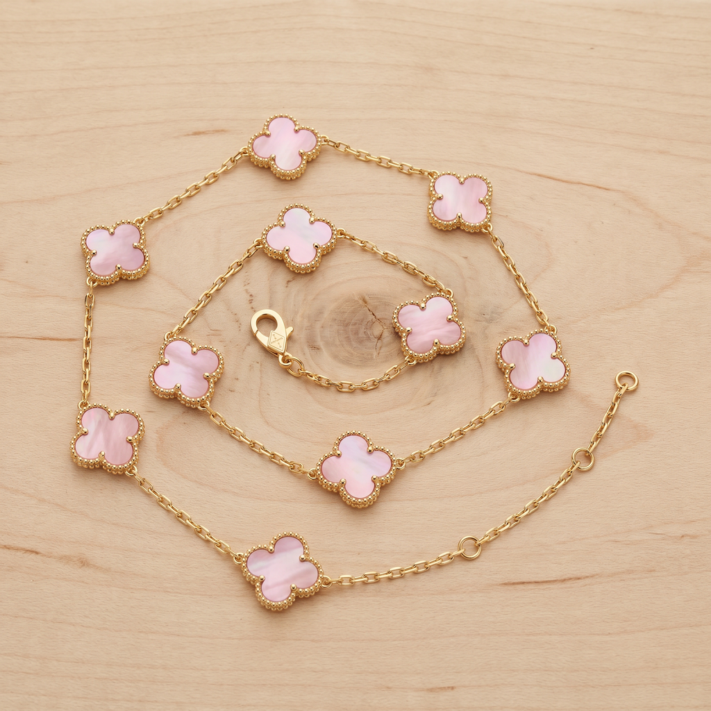 Pink Mother of Pearl Alhambra Stationed Necklace