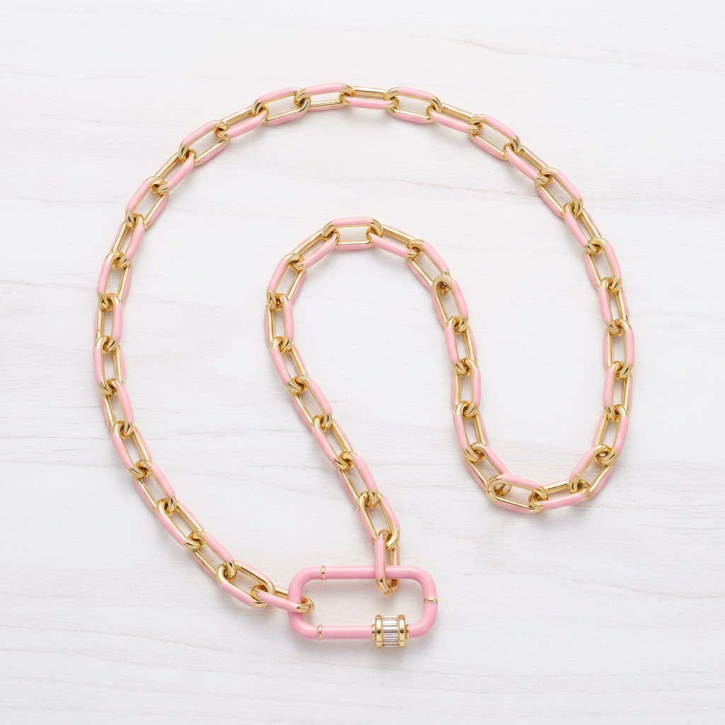 Chérie Enamel & Gold Filled Paperclip Chain Necklace