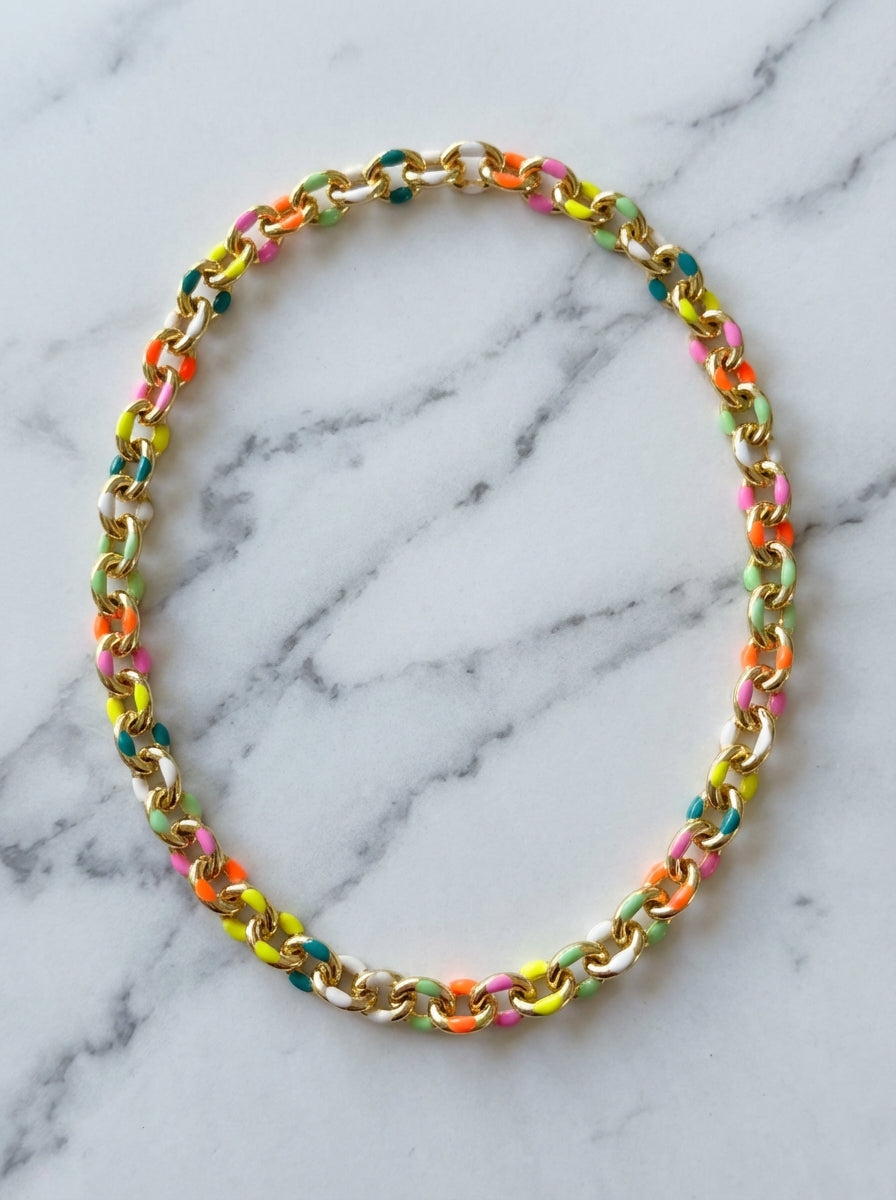 Proud Rainbow Pride Enamel Chain Necklace