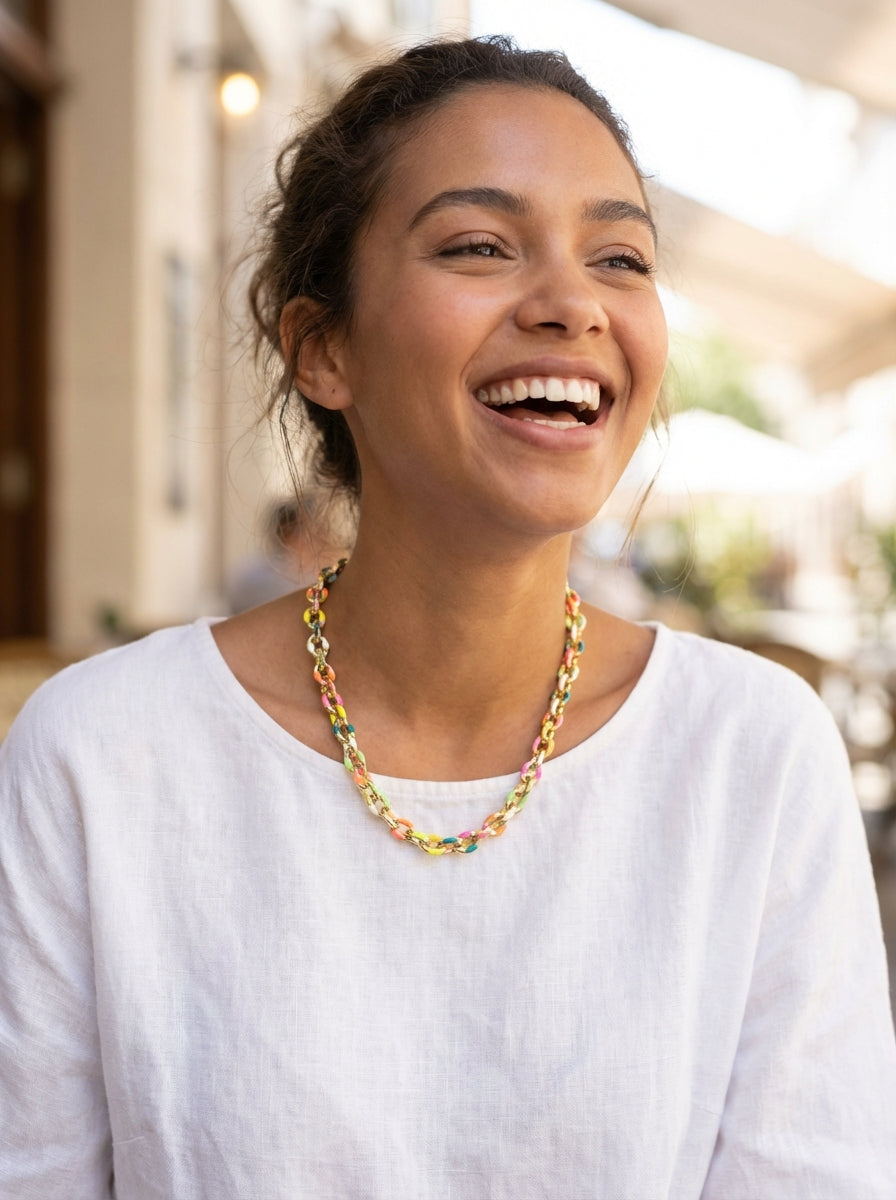 Proud Rainbow Pride Enamel Chain Necklace