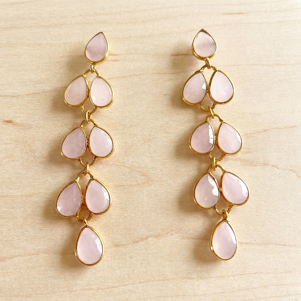 Rose Quartz Cascading Chandelier Drop Earrings