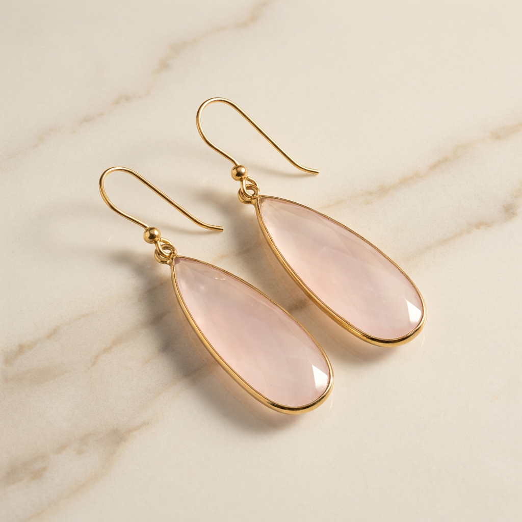 Elongated Rose Quartz Teardrop Earrings