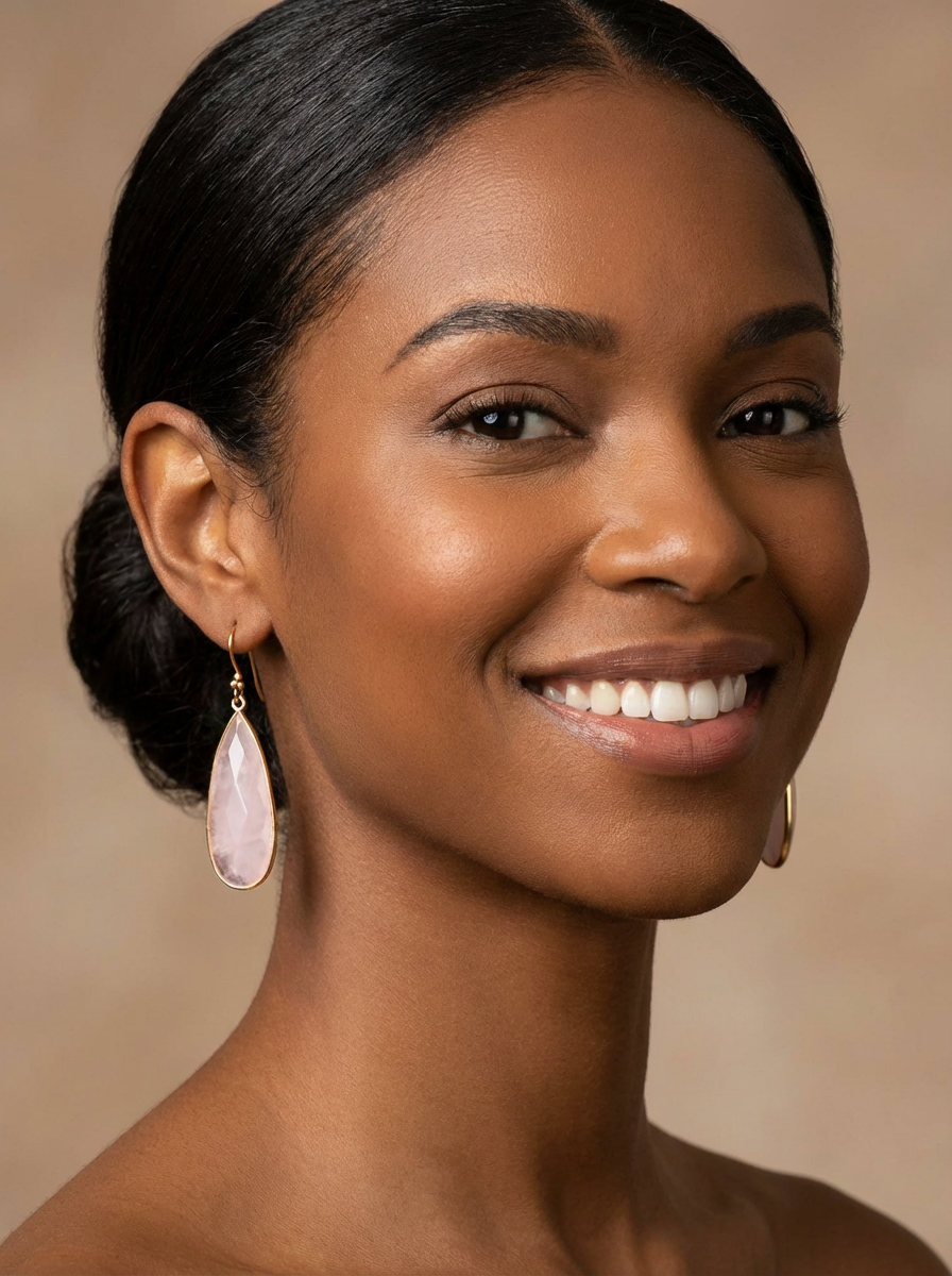 Elongated Rose Quartz Teardrop Earrings