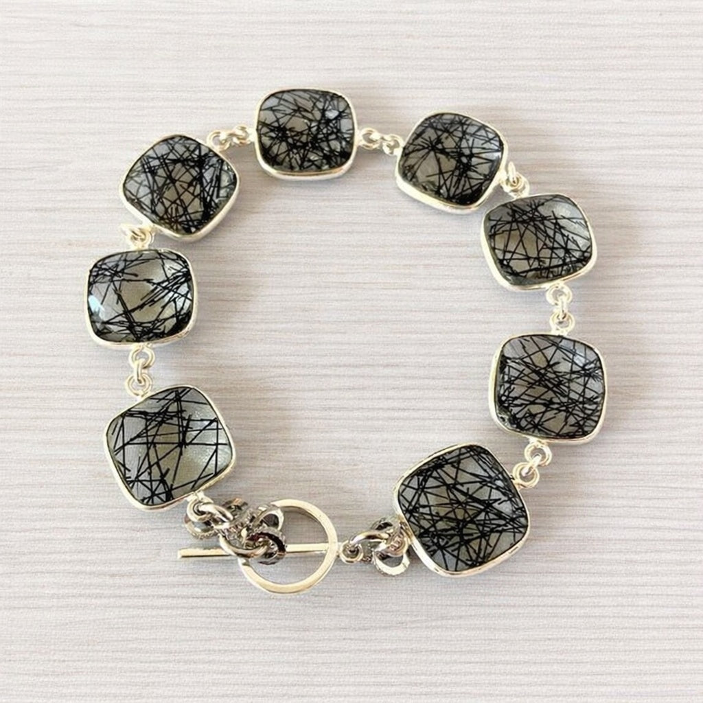 Midnight Web Black Rutilated Quartz Station Bracelet