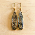 Black Rutilated Quartz Elongated Teardrop Earrings