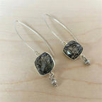 Black Rutilated Quartz Cushion Drop Earrings