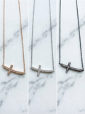 Sideways Grace Simulated Diamonds Cross Necklace