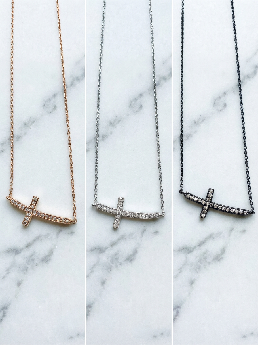 Sideways Grace Simulated Diamonds Cross Necklace