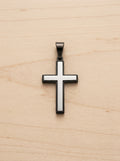 Sanctus Two-Tone Bold Cross Pendant | Black Stainless Steel with 20K Gold or Rhodium Inlay