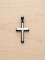 Sanctus Two-Tone Bold Cross Pendant | Black Stainless Steel with 20K Gold or Rhodium Inlay