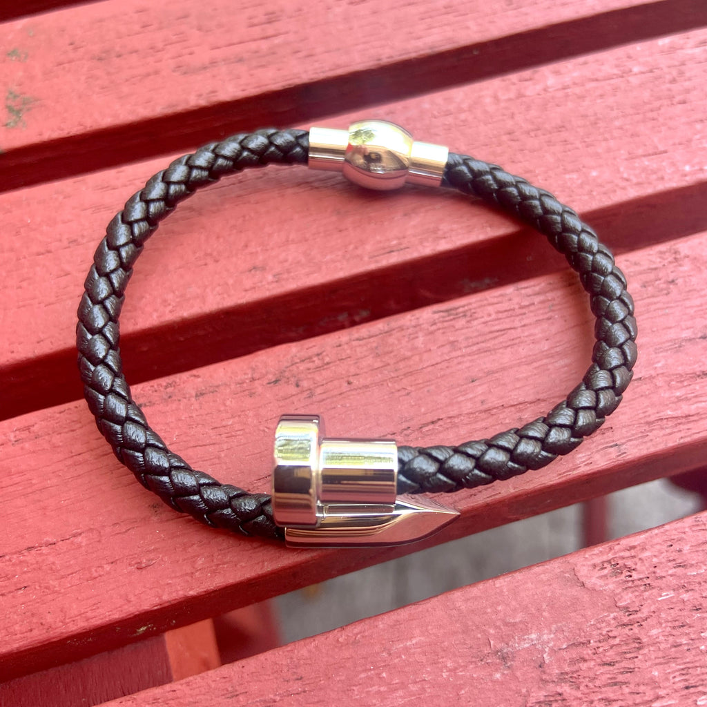 Iron Nail Braided Leather Bracelet