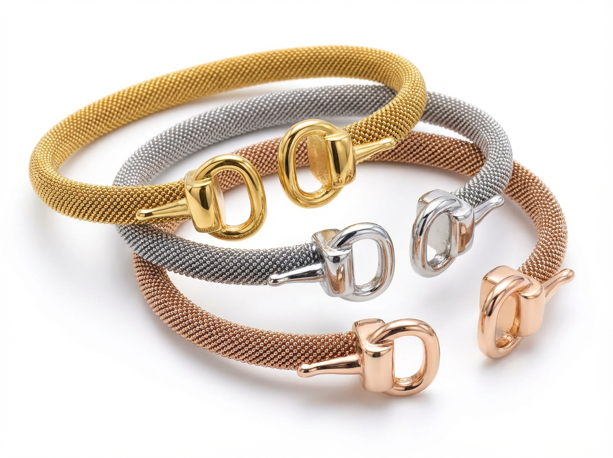 Equestrian D-Ring Mesh Cuff Bracelet