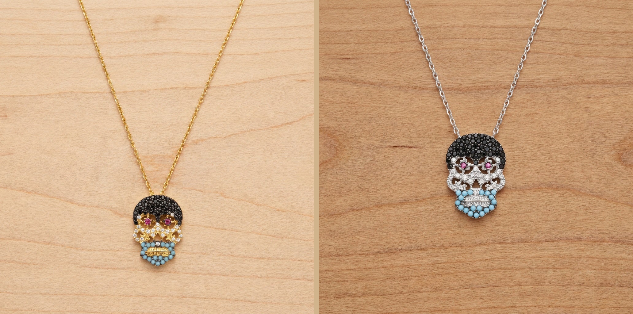 Catrina Multi-Stone Sugar Skull Pendant Necklace