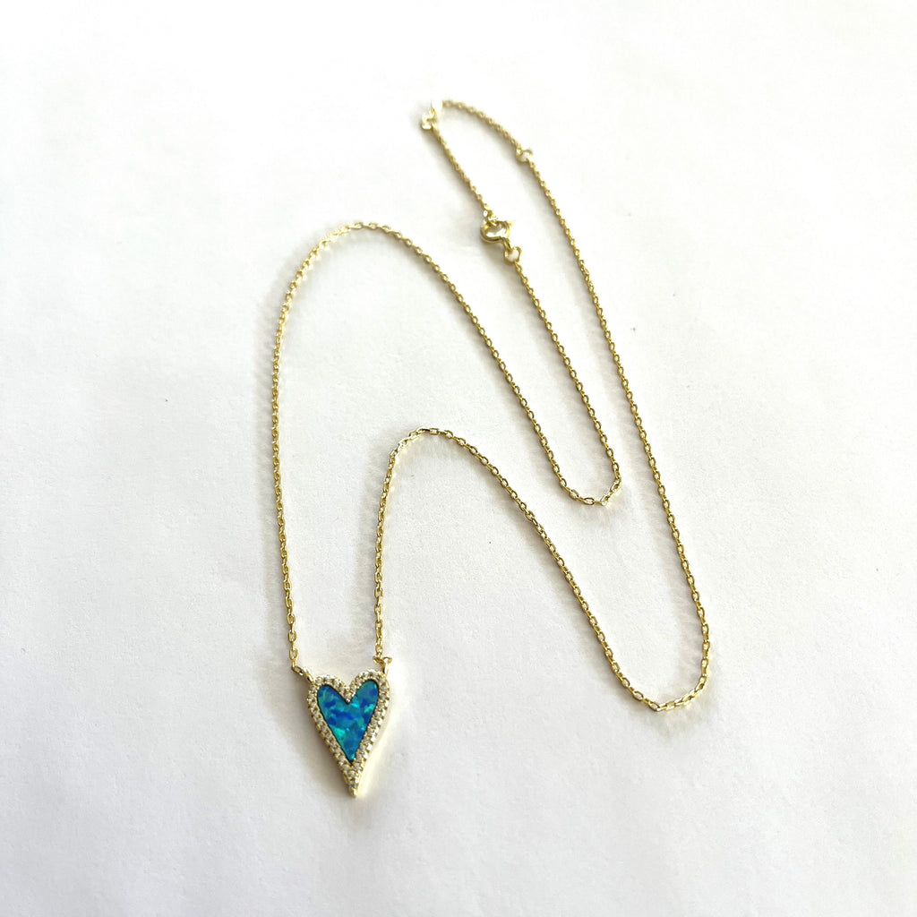 Small Blue Opal Heart Necklace