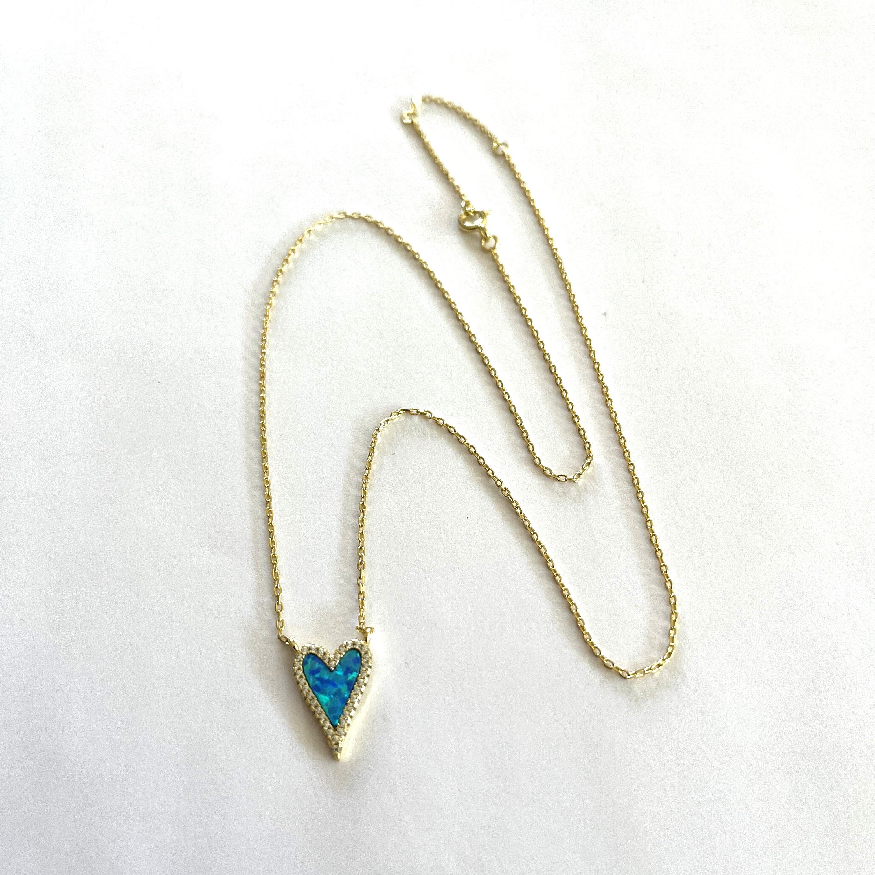 Small Blue Opal Heart Necklace