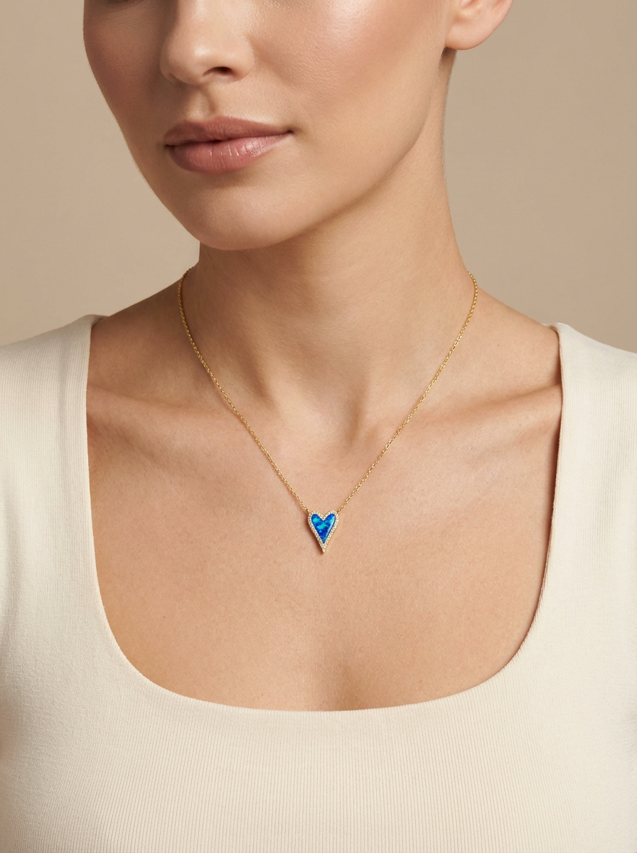 Petite Amore Ethiopian Opal Heart Pendant Necklace