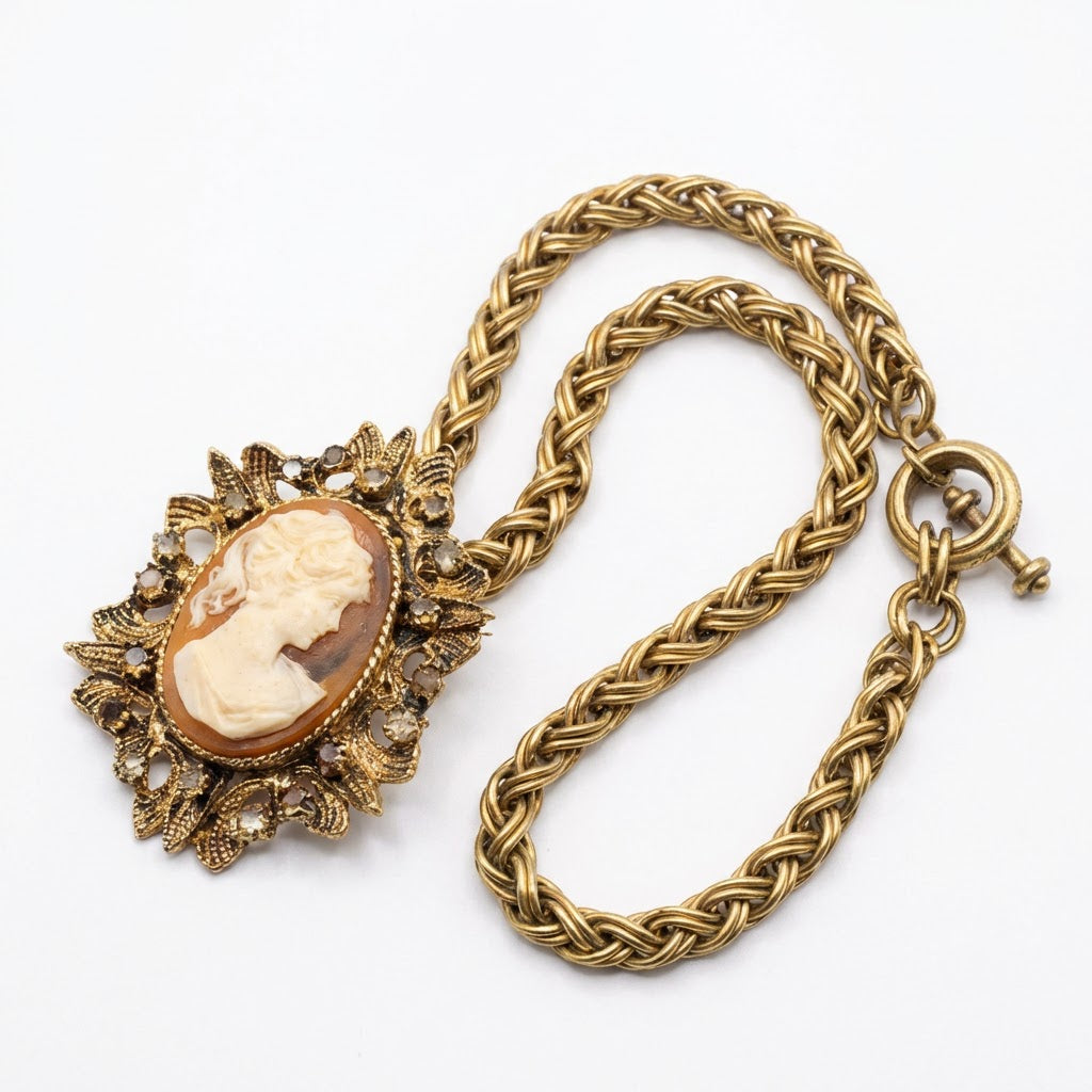 Victorian Romance: Vintage Cameo Necklace with Sunburst Frame