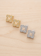 Fleur Belle Pave Simulated Diamond Quatrefoil Stud Earrings