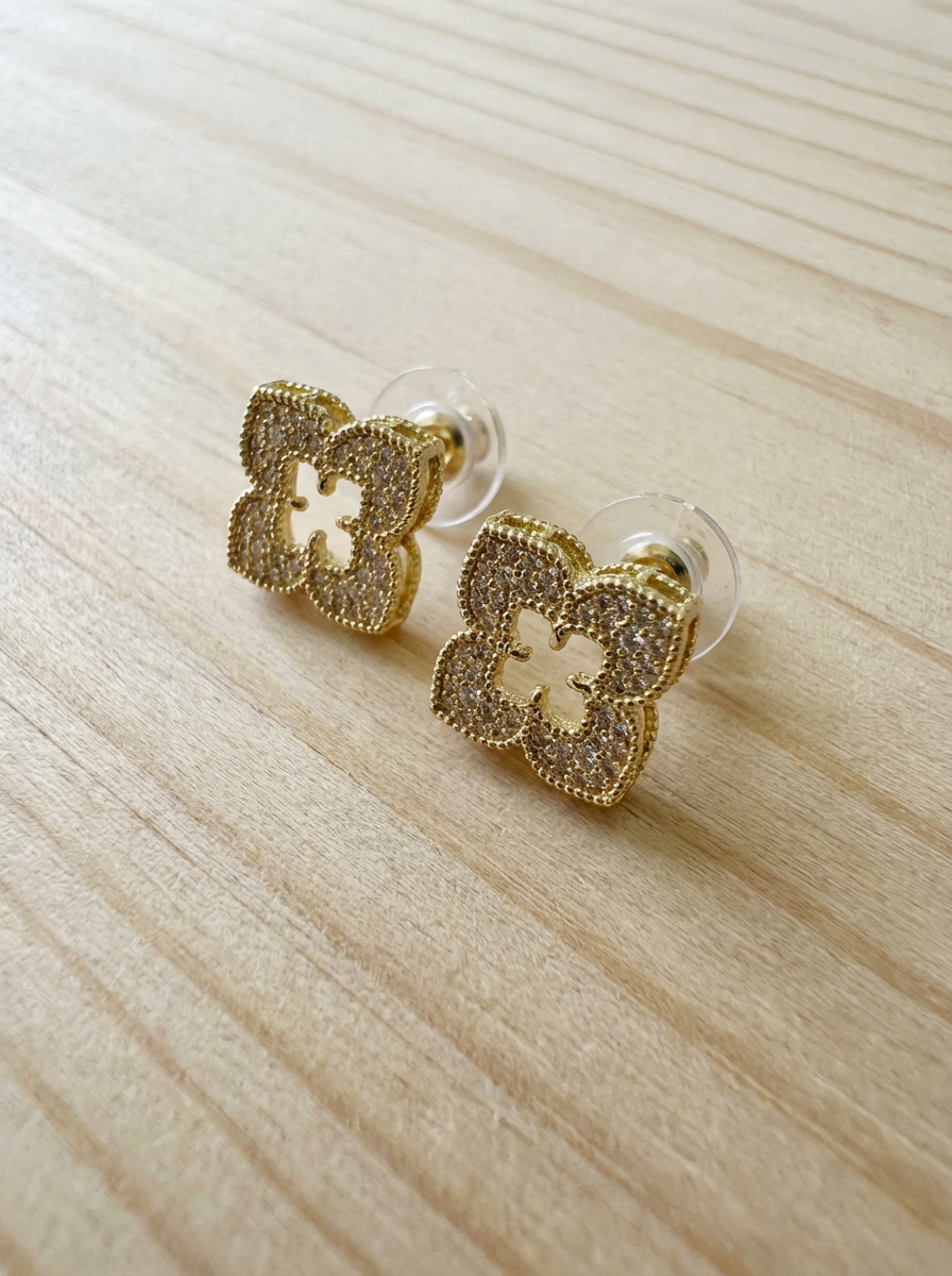 Fleur Belle Pave Simulated Diamond Quatrefoil Stud Earrings