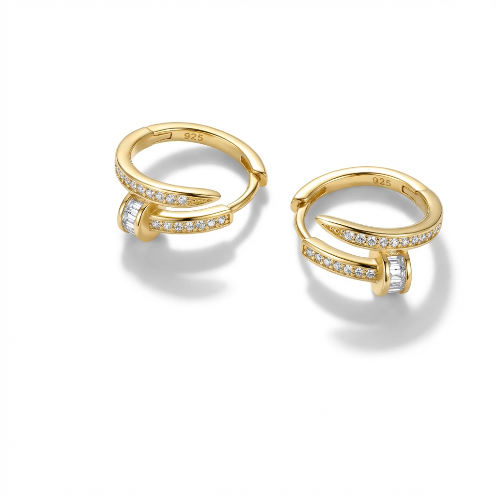 Nail Huggie Hoop Earrings with Simulated Diamonds
