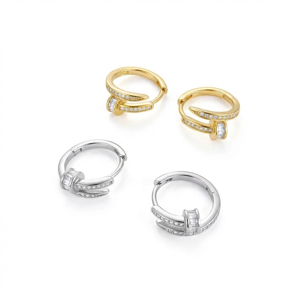 Nail Huggie Hoop Earrings with Simulated Diamonds