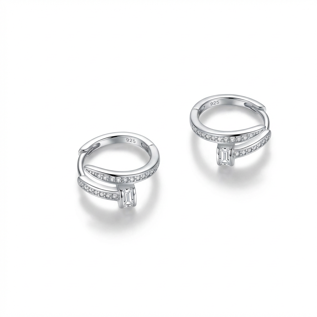 Nail Huggie Hoop Earrings with Simulated Diamonds