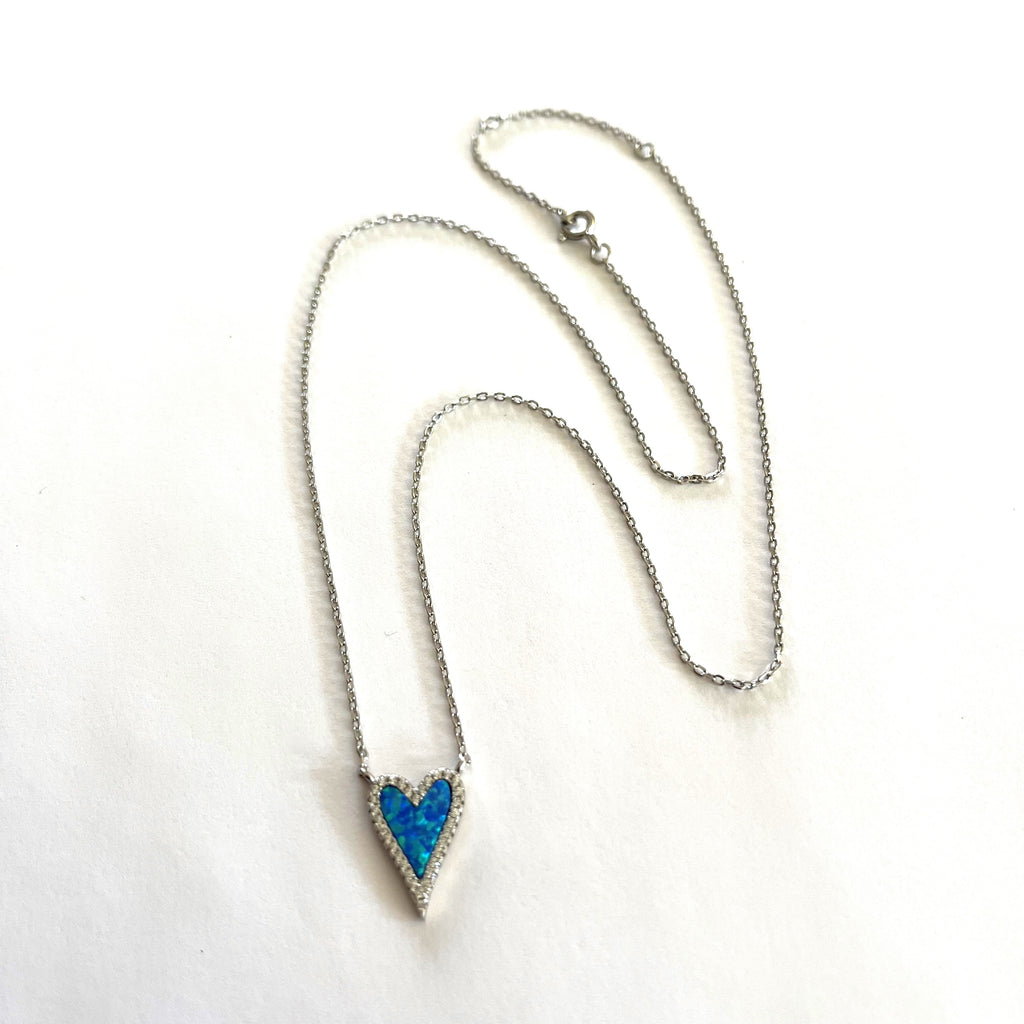 Small Blue Opal Heart Necklace