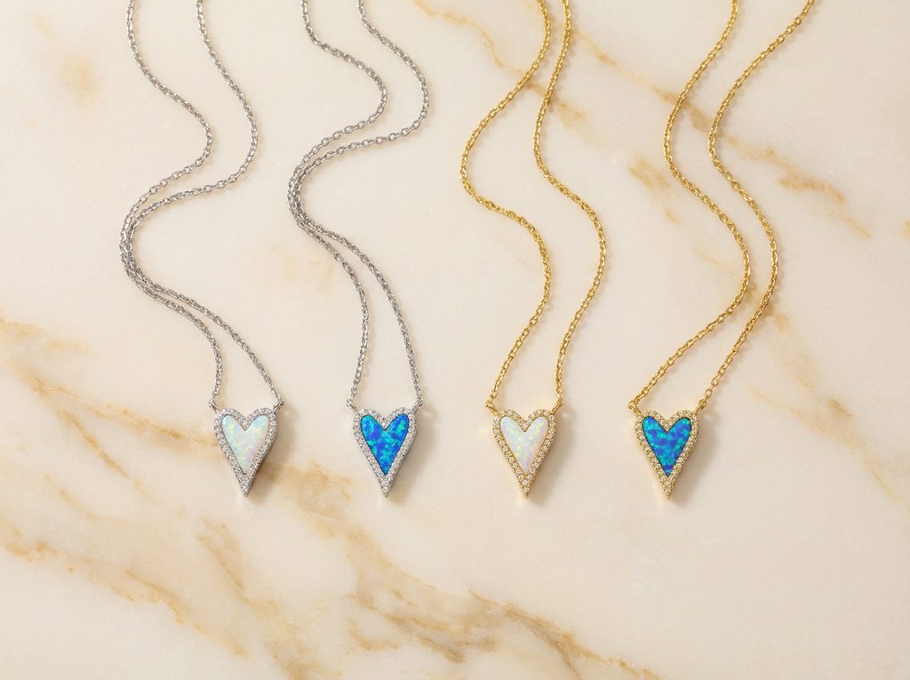 Petite Amore Ethiopian Opal Heart Pendant Necklace