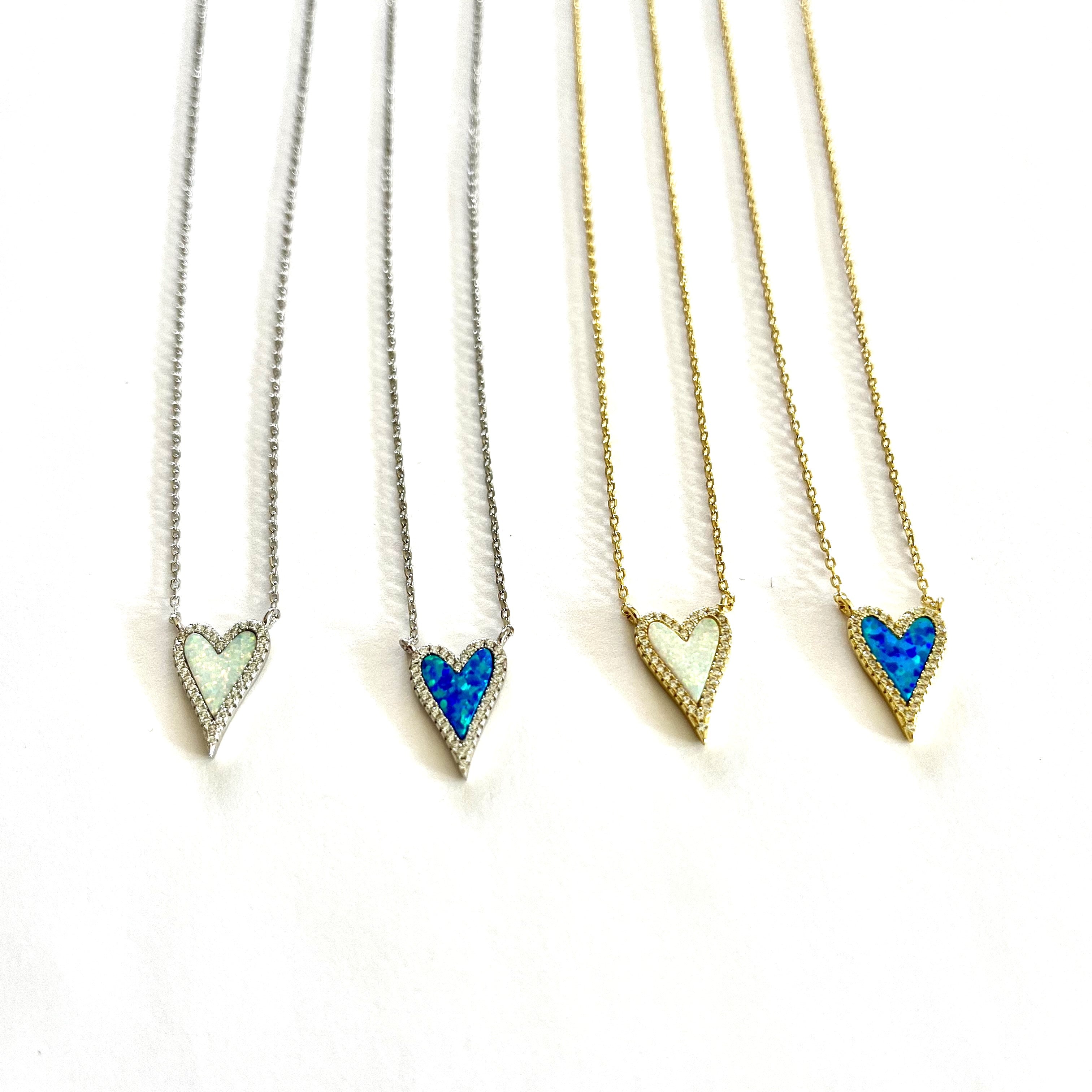 Small Blue Opal Heart Necklace